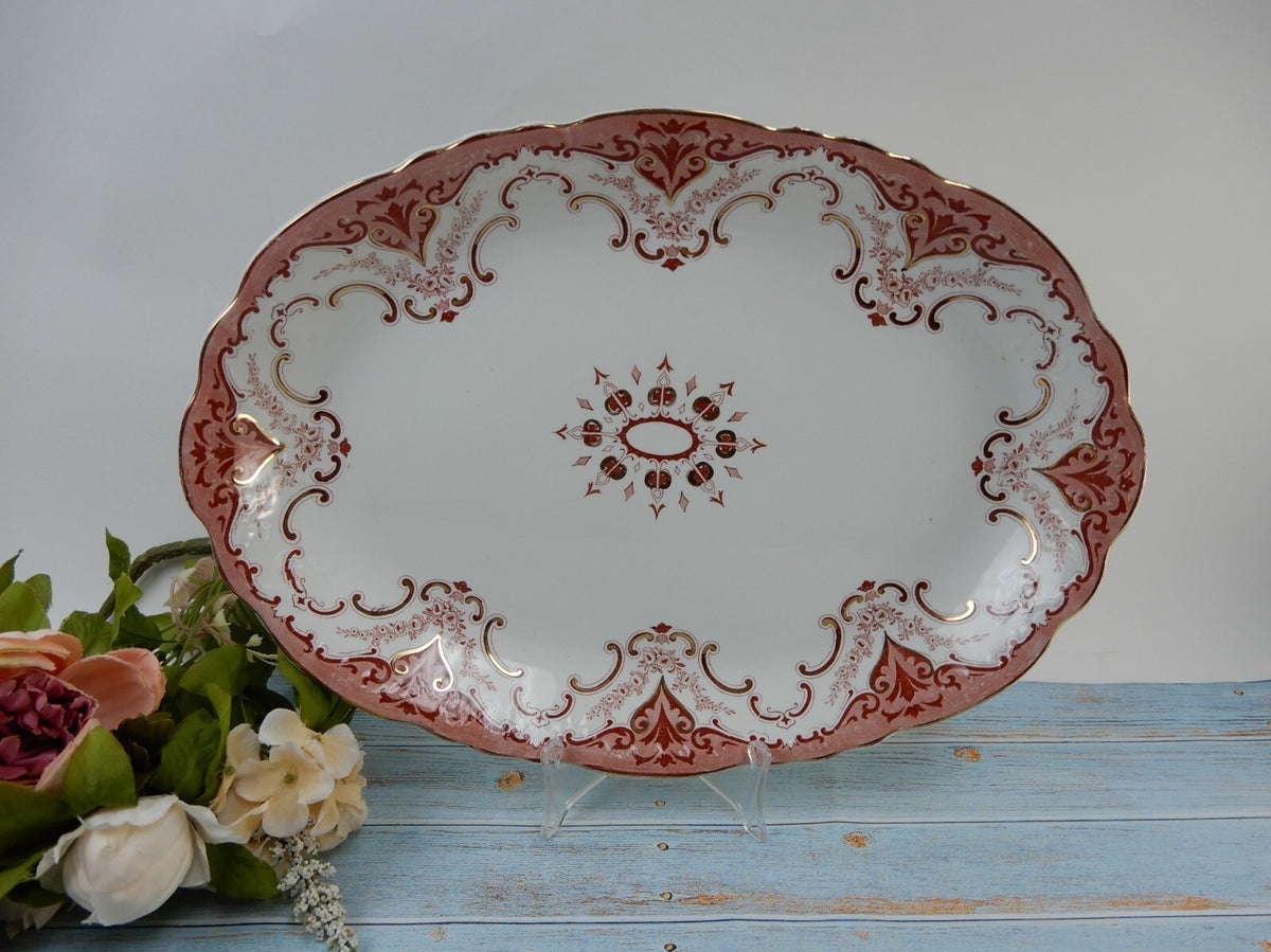Antique Alfred Meakin Pre 1921 Red Gold Trim "Cambridge"Pattern 17-5/8" Platter