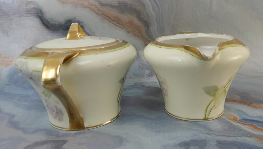 RS Germany Hand Painted Porcelain Sugar Bowl and Creamer Signed By The Artist