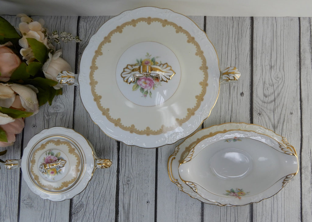 Vintage Noritake China "Schenley " Lidded Serving Bowl,Gravy Boat,Sugar Bowl