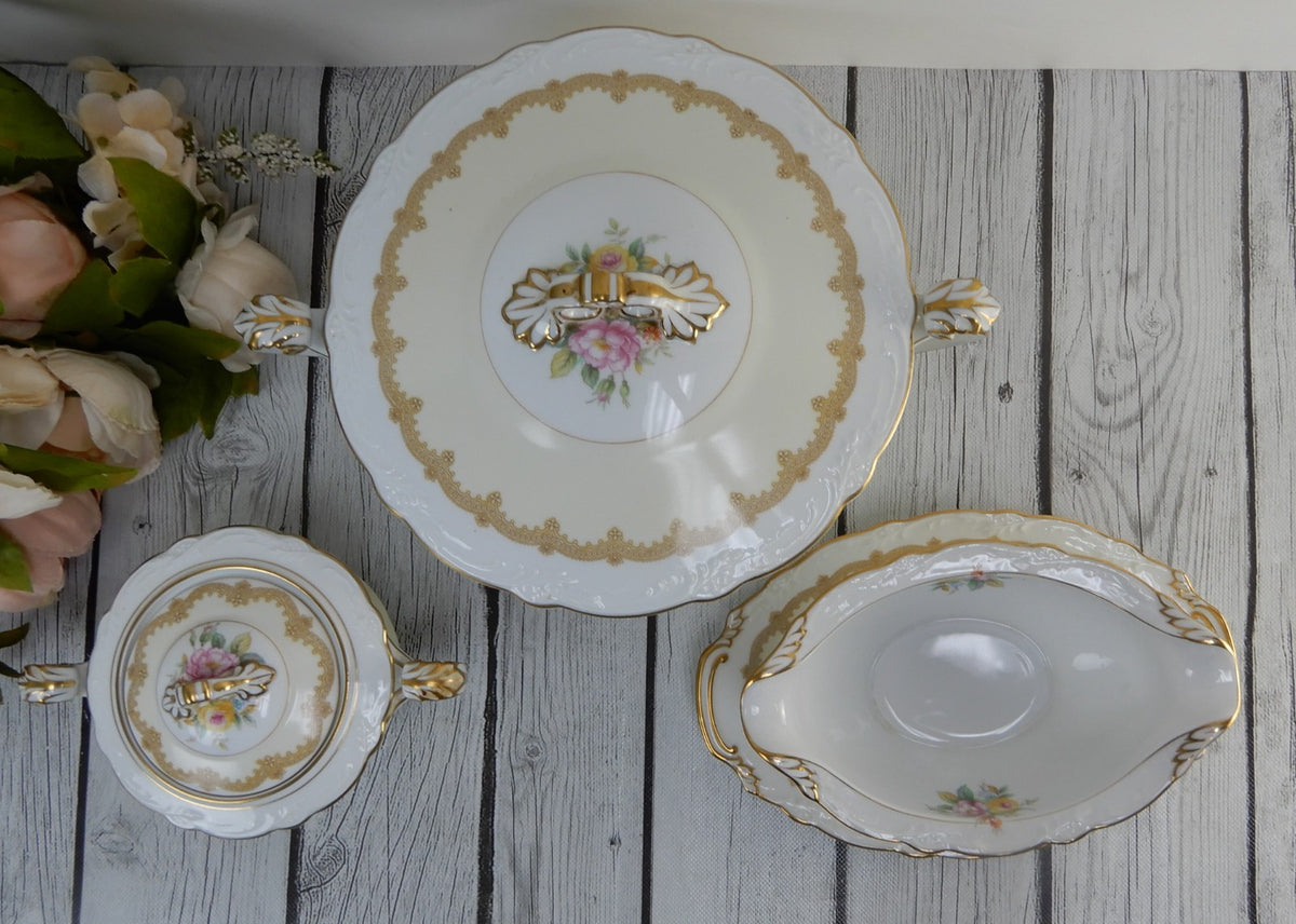 Vintage Noritake China "Schenley " Lidded Serving Bowl,Gravy Boat,Sugar Bowl