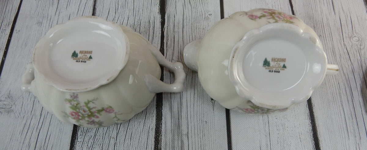 Vtg. Arcadian Fine China "Old Rose" Covered Vegetable Bowl ,Creamer & Sugar Bowl
