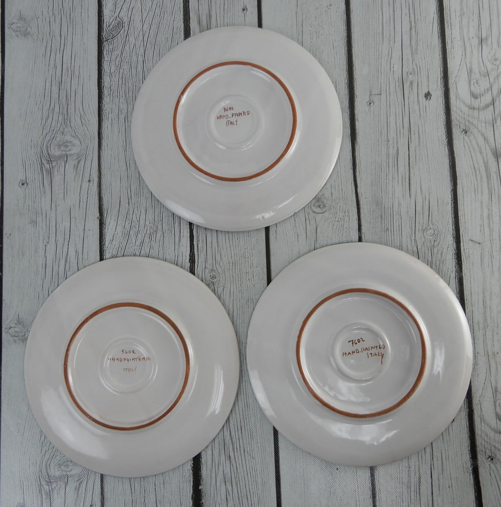 Vintage Italian Hand Painted Ceramic Pottery Set of 3 Decorative Plates