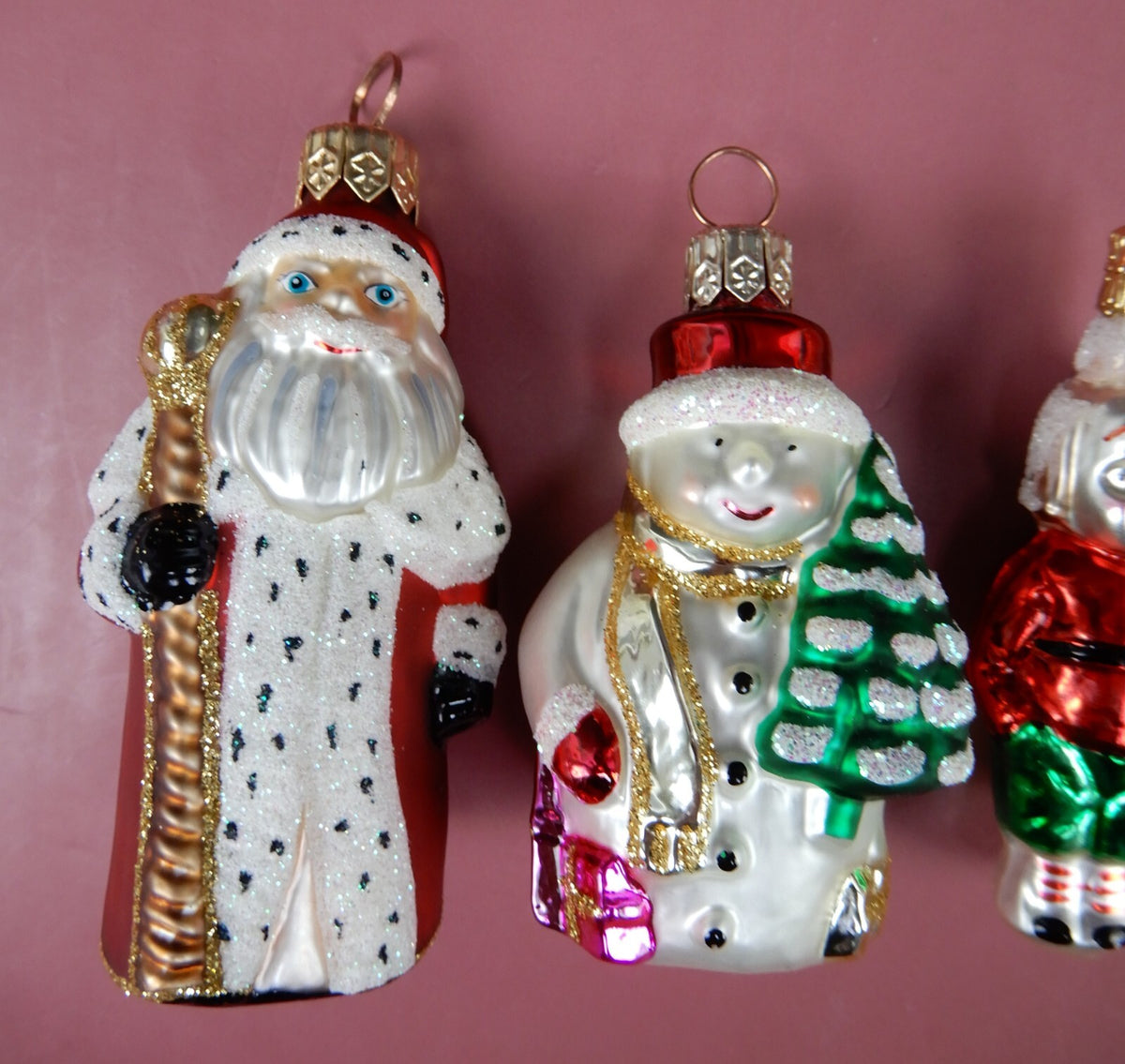 4 Vintage Christmas Ornaments Glass Santa collectible Decoration
