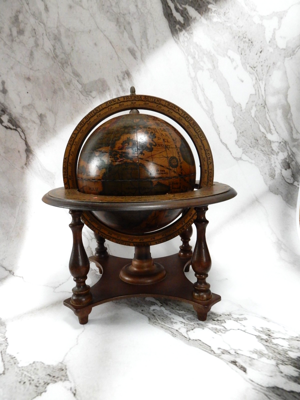 Vtge Italian Zodiac Celestial Globe Wood Stand Made in Italy Old World Decor 10"
