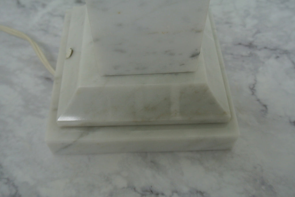 Vtge Italian White Carrara Marble & Green Crackled Hand Blown Glass Table Lamp