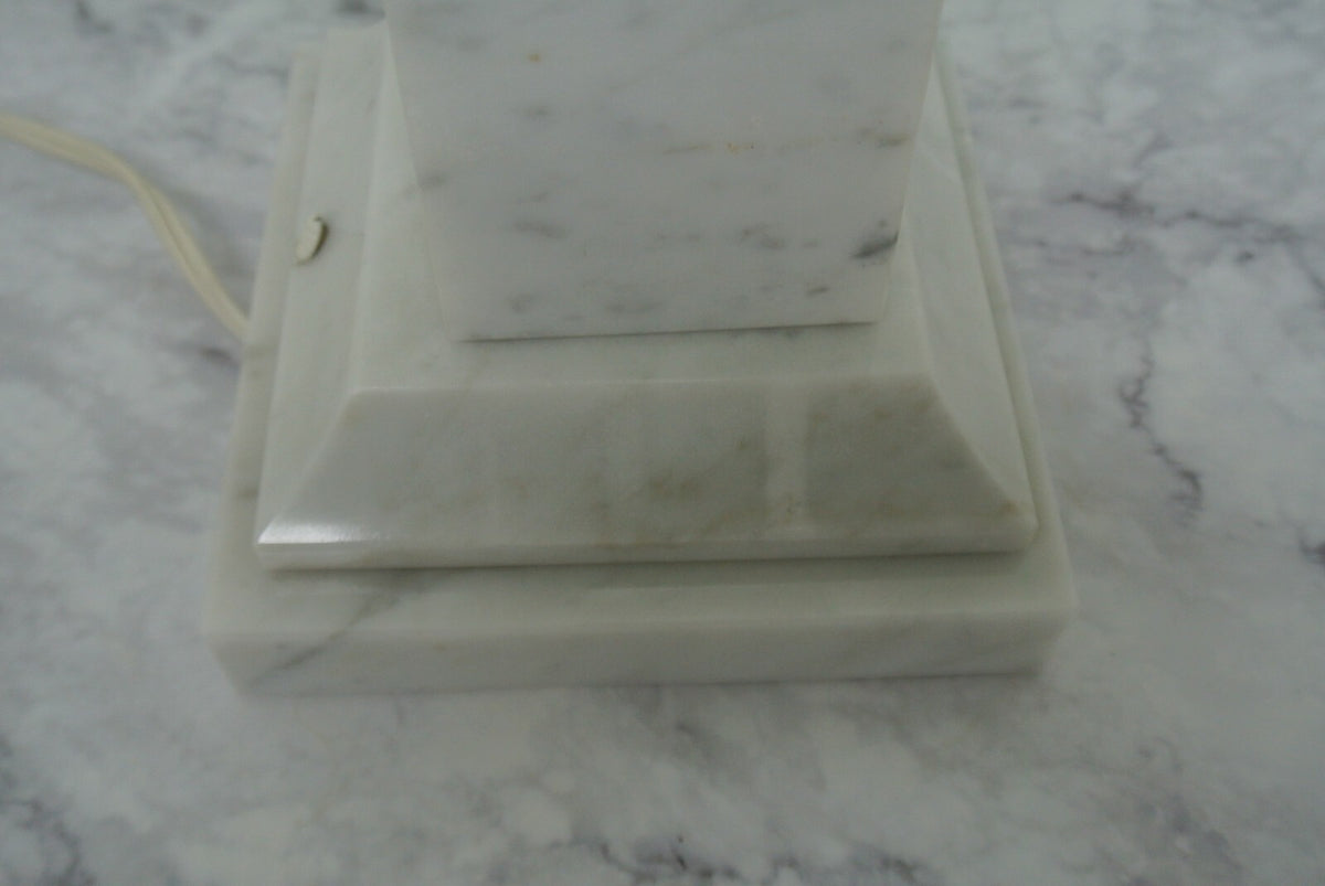 Vtge Italian White Carrara Marble & Green Crackled Hand Blown Glass Table Lamp