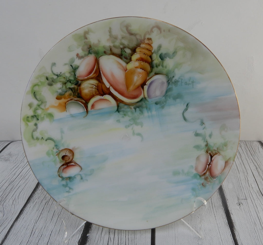 Vintage Thomas Serves Bavaria Hand-Painted Sea Shell Signed 8-1/2" Plate
