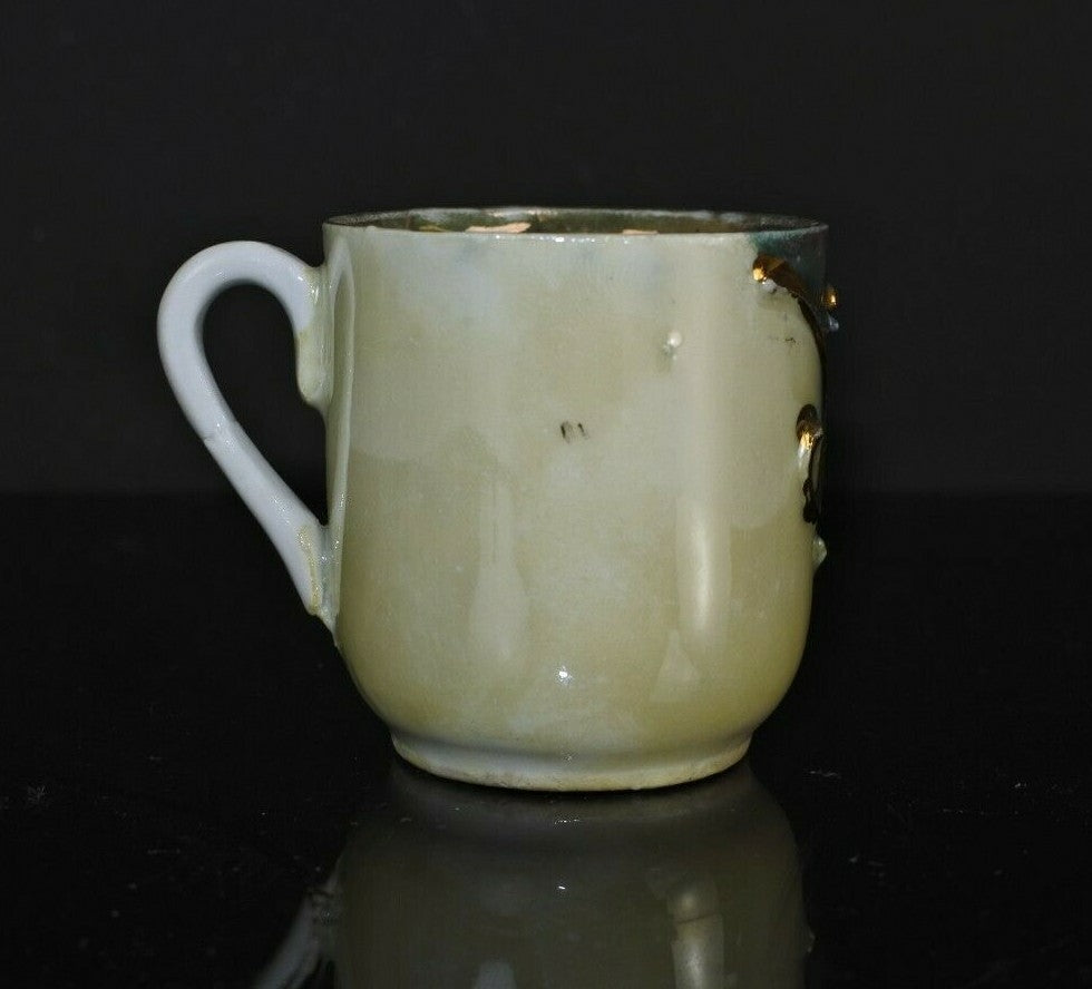 Vtge Embossed Handpainted Porcelain Demitasse Cup Pink,Blue,Gold Trim No Saucer