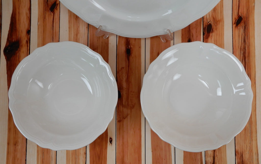 Federalist Ironstone White Made in Japan Round Cake Plates and Two Serving Bowls