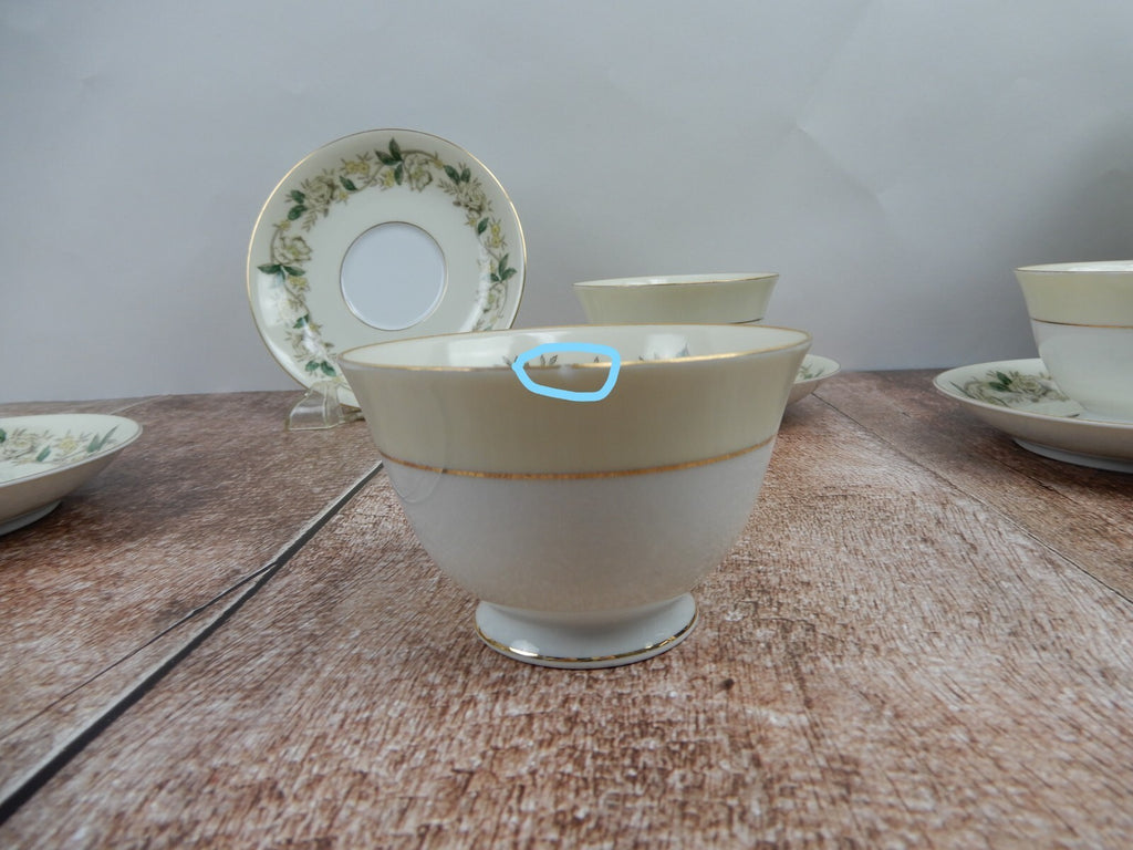 Vintage Noritake Morimura 5020 White Rose and Leaf Set of 3 Cups and Saucers