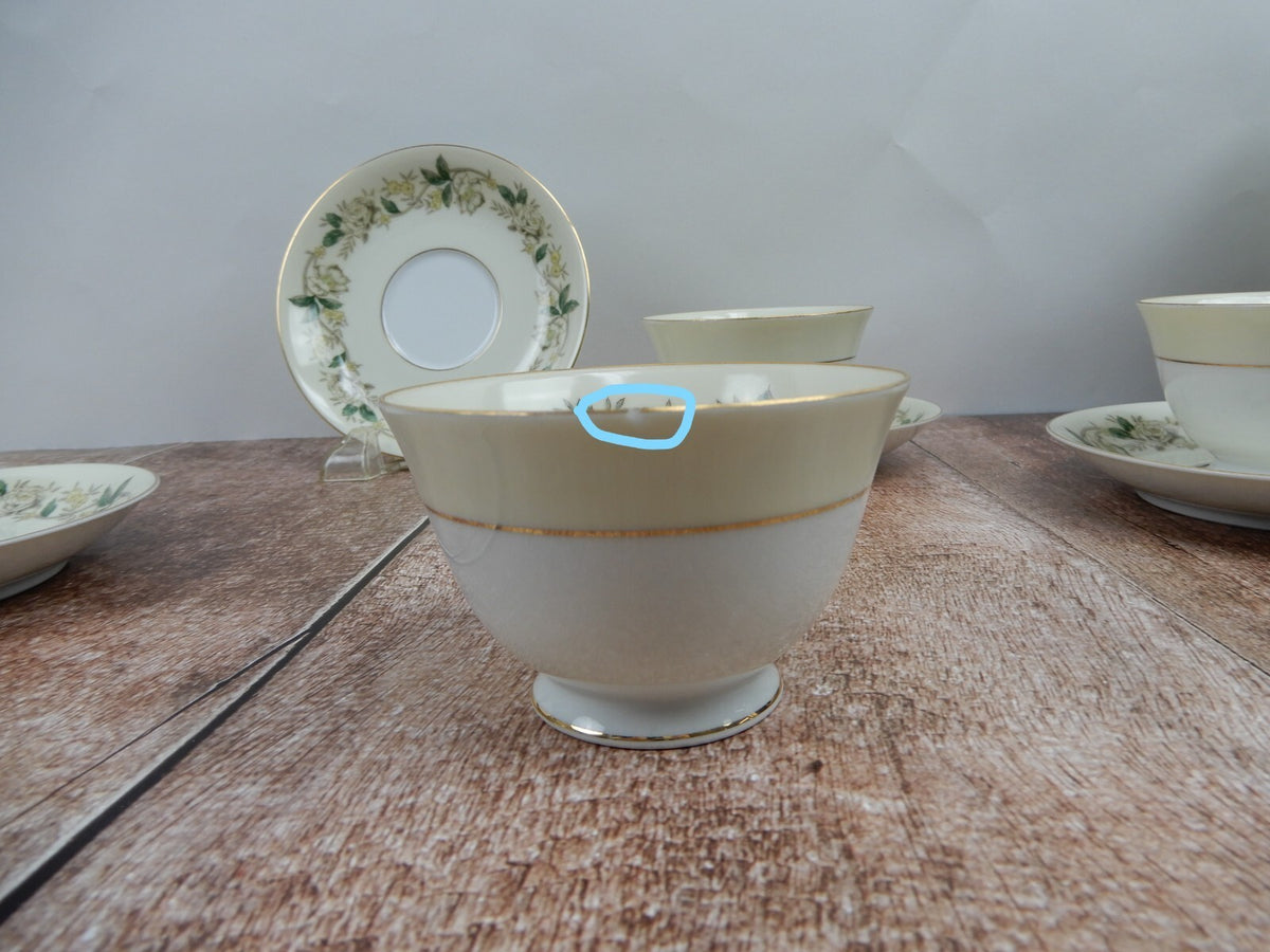 Vintage Noritake Morimura 5020 White Rose and Leaf Set of 3 Cups and Saucers