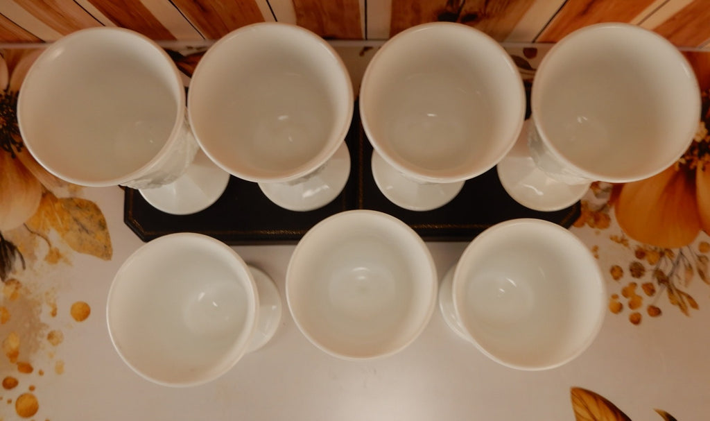 Vintage Set of 7 Indiana Colony Milk Glass Opaque White 8 oz Goblets