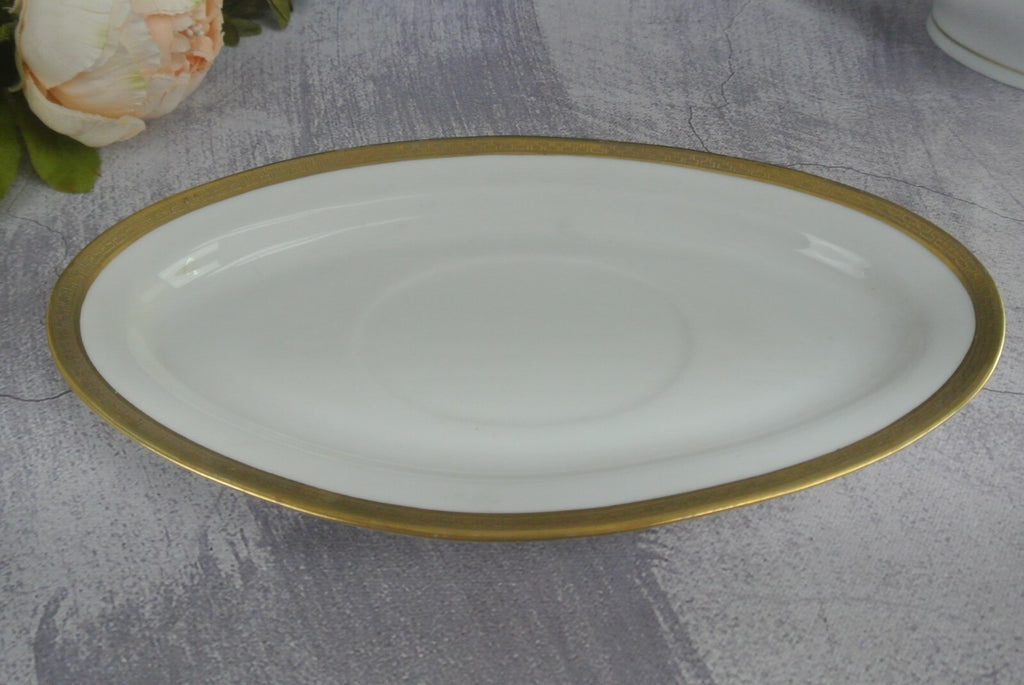 Vintage O&EG Royal Austria Greek Key Gold Trim Gravy Boat W/ Underplate