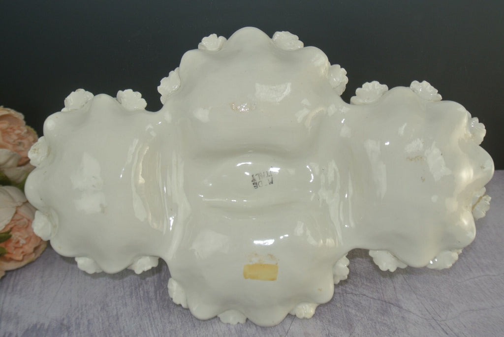 Ceramic Double Candlebra Clamshell Base Baby Cherub Babies Sitting on Dolphins