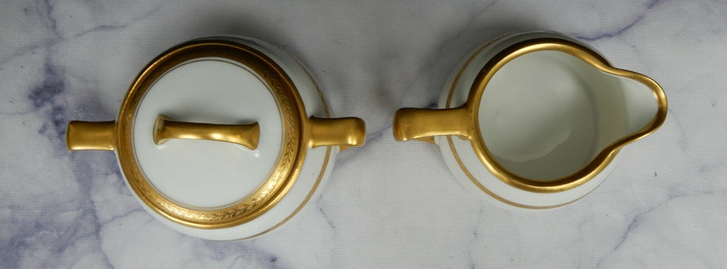 Vintage Pickard White and Gold Rims Porcelain Cream And Sugar Bowl