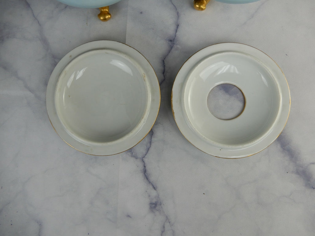 O.& E.G. Royal Porcelain Flower Vase, Hair Receiver, And Powder Jar Vanity Set