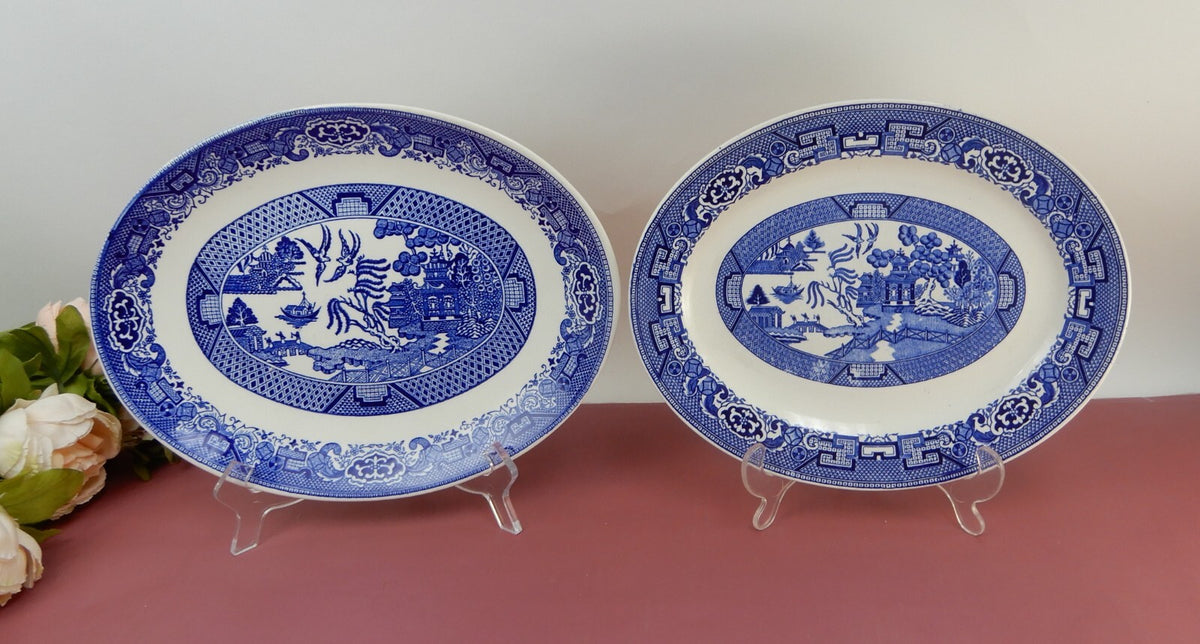 Homer Laughlin Blue Willow 11-3/4" Platter and 13" No Mark Platter