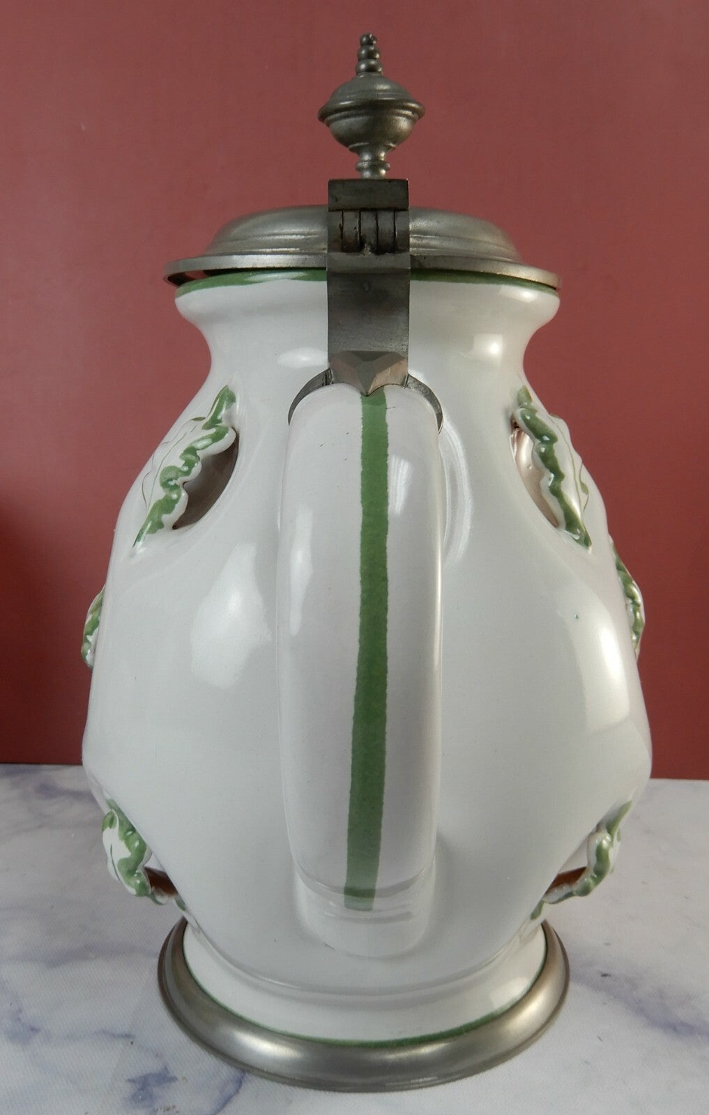 Vintage Eugen Wiedamann, Germany, 1950s-1960s Pewter and Ceramic Lidded Pitcher