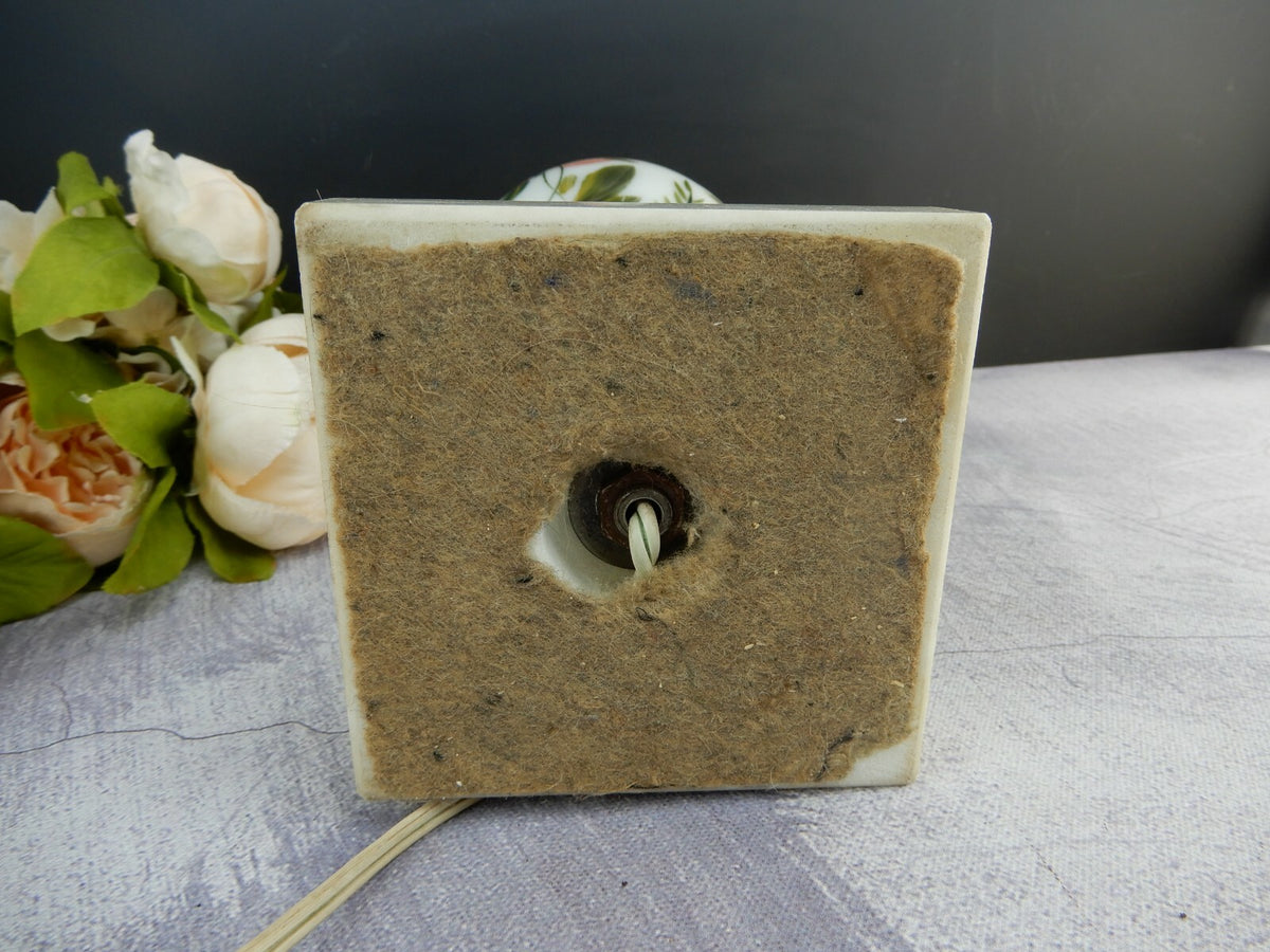 Vintage Marble Base Table Lamp Milk Glass Hand Painted Flower
