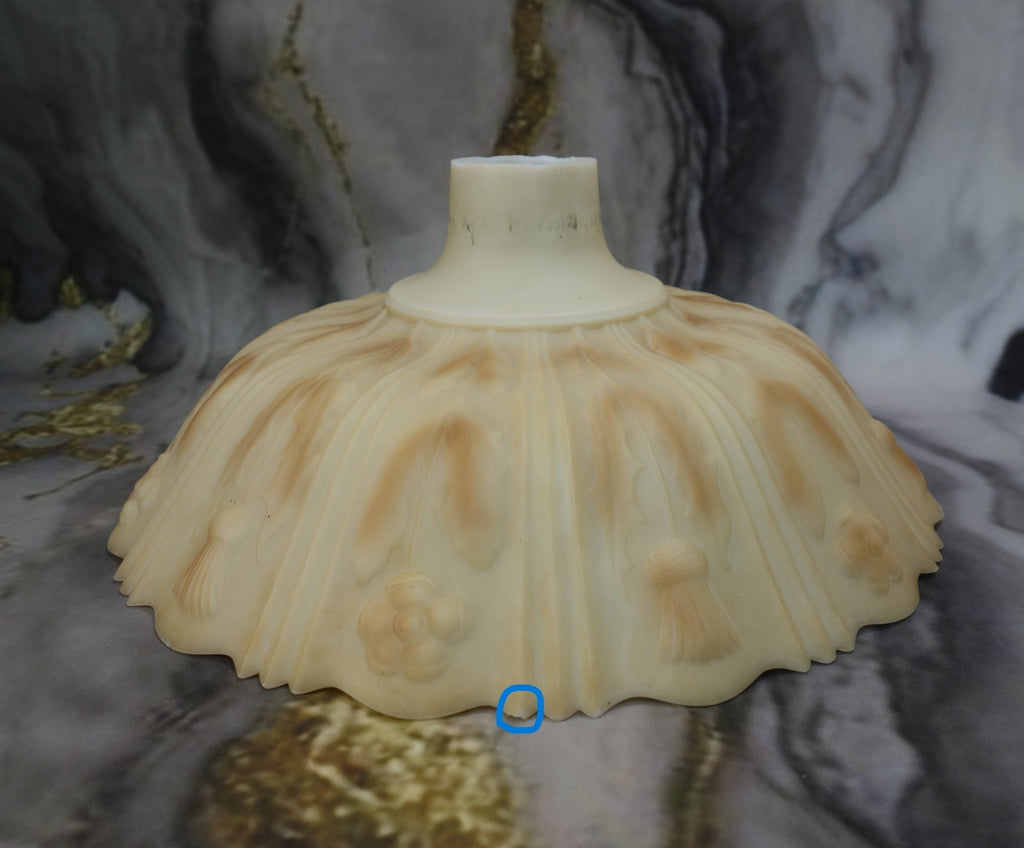 Heavy Torchiere Opaque White & Caramel Shade Embossed Art Deco for Floor Lamp