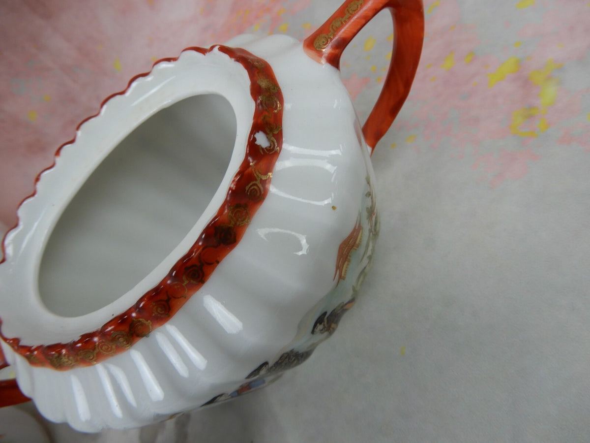 Vintage Children's Pot,Sugar Bowl,Creamer,5 Cups and Saucers w/ Geishas Red Mark