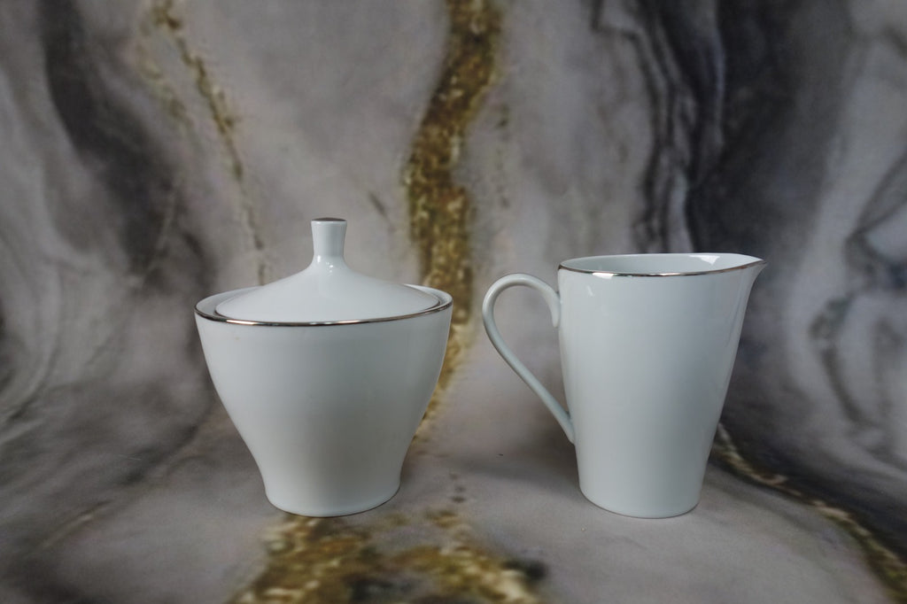 Mikasa Platinum Fascination Pattern Made in Japan Creamer and Sugar Bowl
