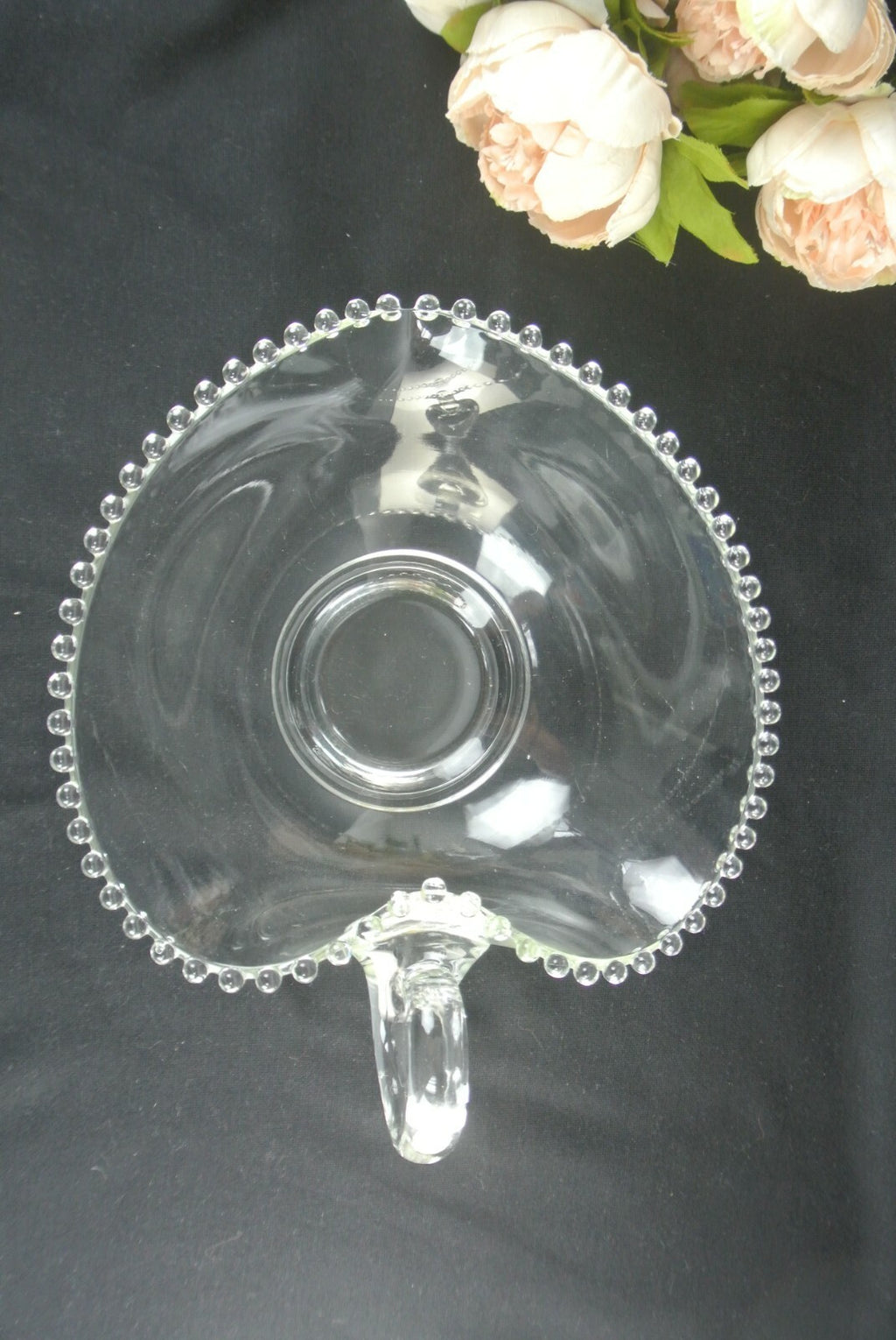 Vtg Imperial Candlewick Hobnail Rimmed Heart Shaped Bowl W/ Handle USA