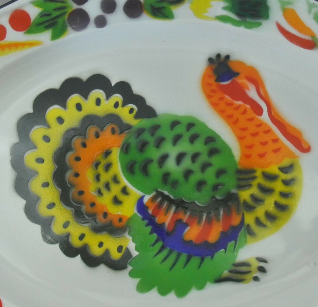 Vintage Thanksgiving Enamelware Turkey Platter 17-5/8" Long