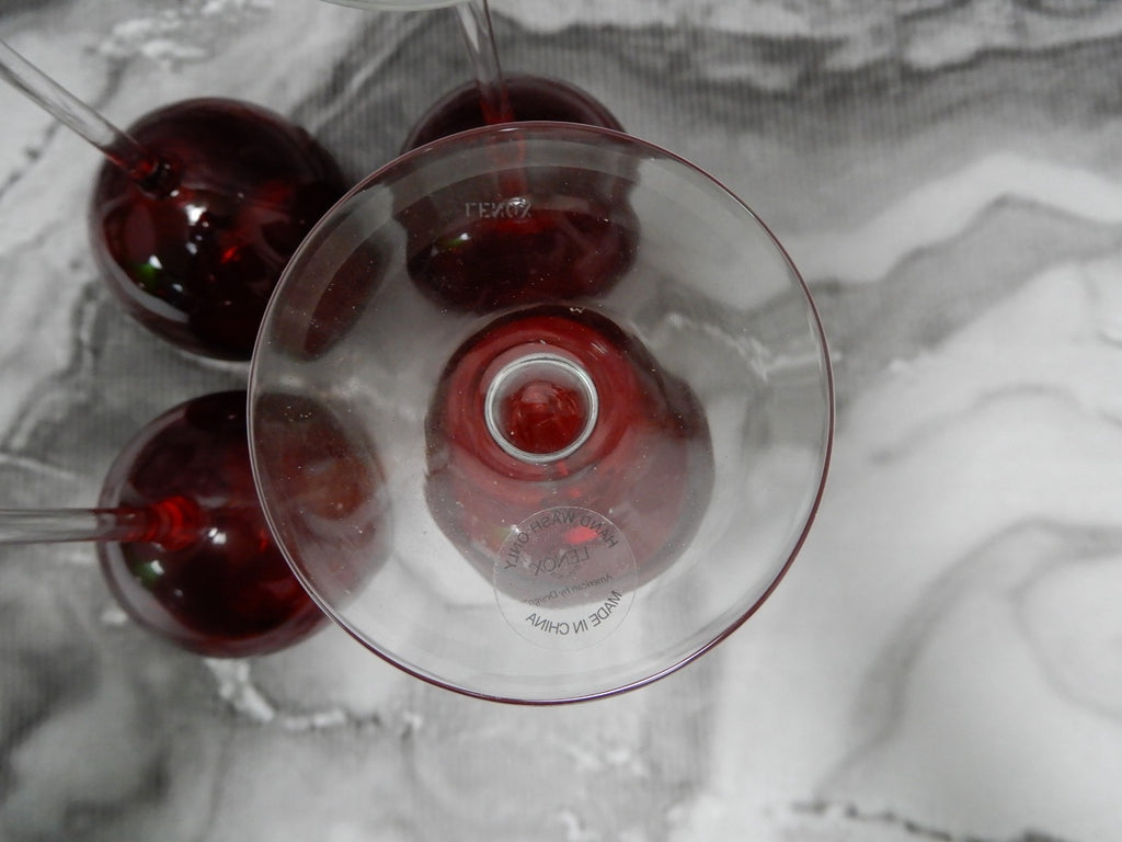 Set Of 4  Lenox Tuscany Holiday Collection Red Balloon 12 oz Wine Glasses