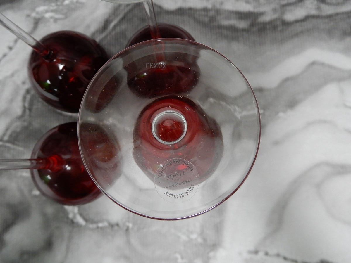 Set Of 4  Lenox Tuscany Holiday Collection Red Balloon 12 oz Wine Glasses