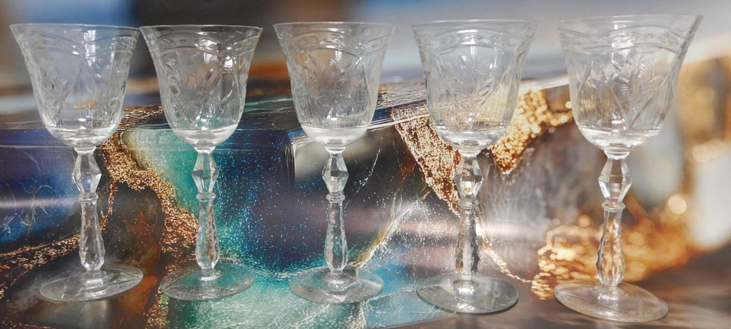 Set Of 5 Rock Sharpe Crystal 'LIDO' Water Goblet 9oz Water/Wine Glasses W/ CHIPS