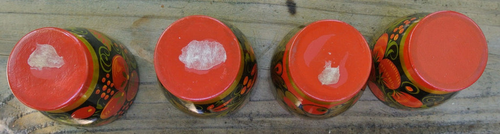 4 Vintage Russian Khokhloma Hand Painted Wood/Lacquer ware Glasses