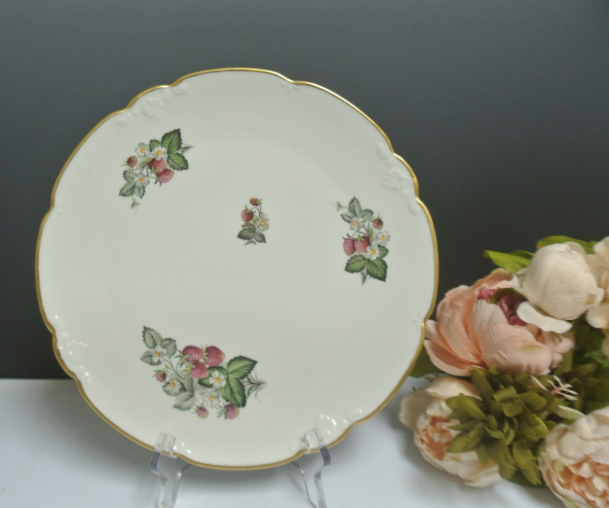 Vintage Limoges French Porcelain Scalloped Plate with Strawberries  11-1/4"