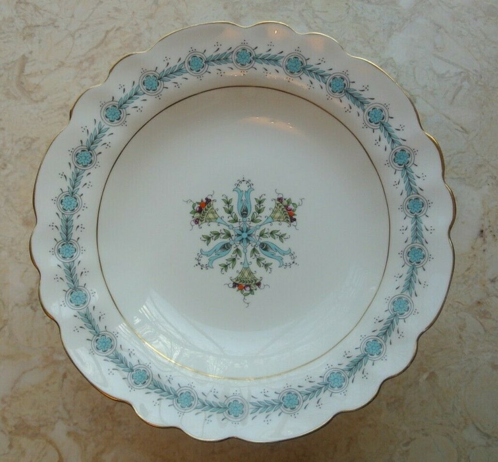 Vintage 1950's Ceramic White Compote with Blue and Gold  Rims