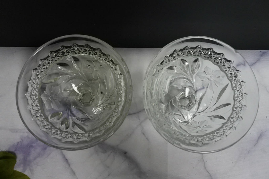Lot Of 5 Mckee Footed Pressed Glass sherbet glasses With Etched Daisies