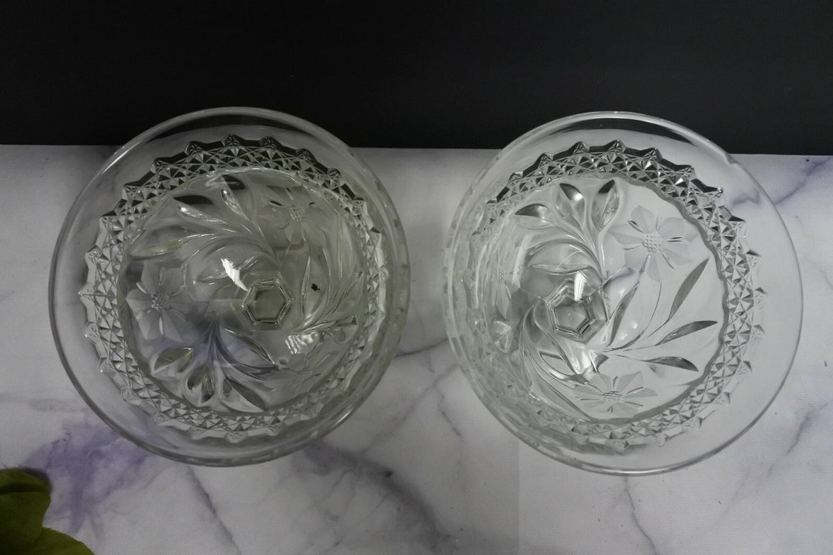 Lot Of 5 Mckee Footed Pressed Glass sherbet glasses With Etched Daisies