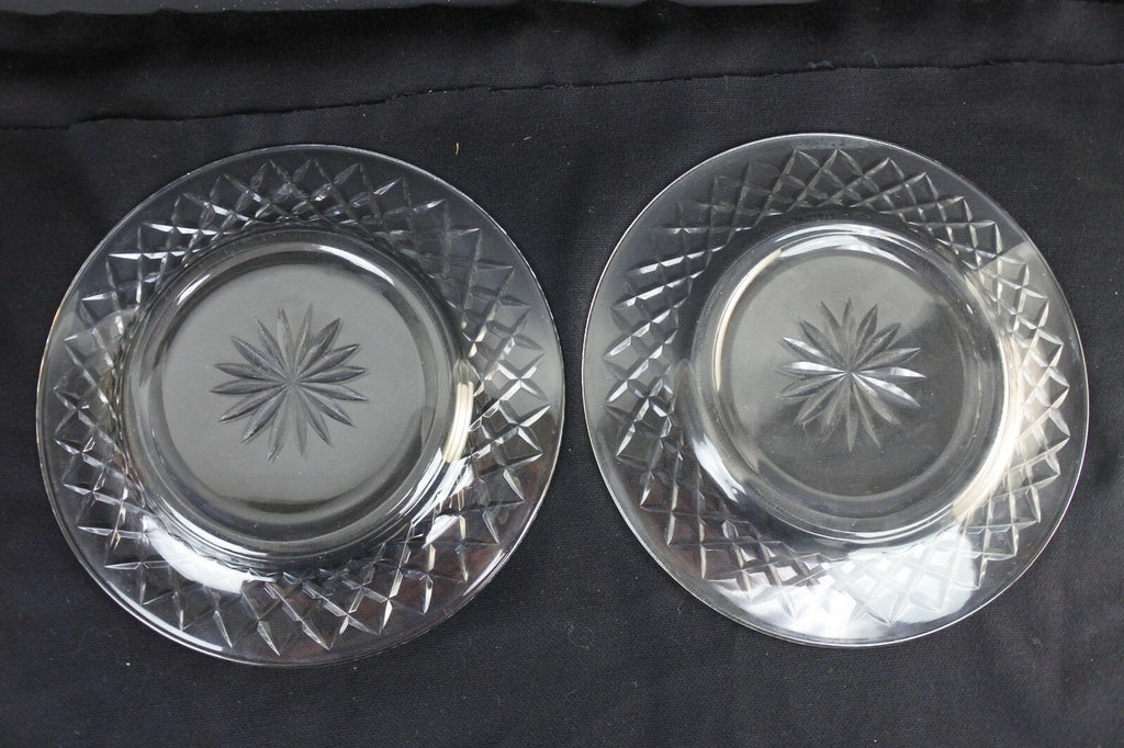 Lot of 6 Clear Glass Luncheon Plates With Criss Cross and Stardust Design