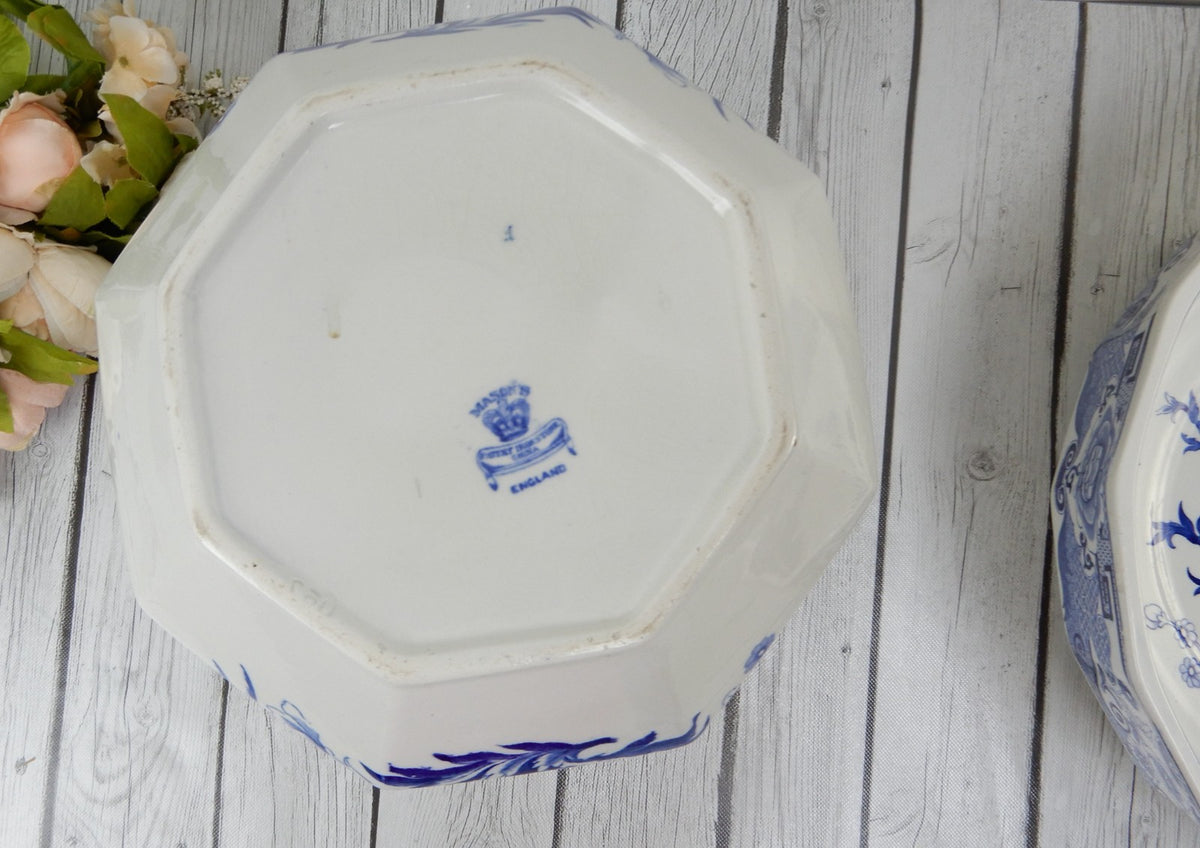 Antique Mason's Ironstone Blue Pheasant Pattern,Wash Bowl & Pitcher Set Ca.1815