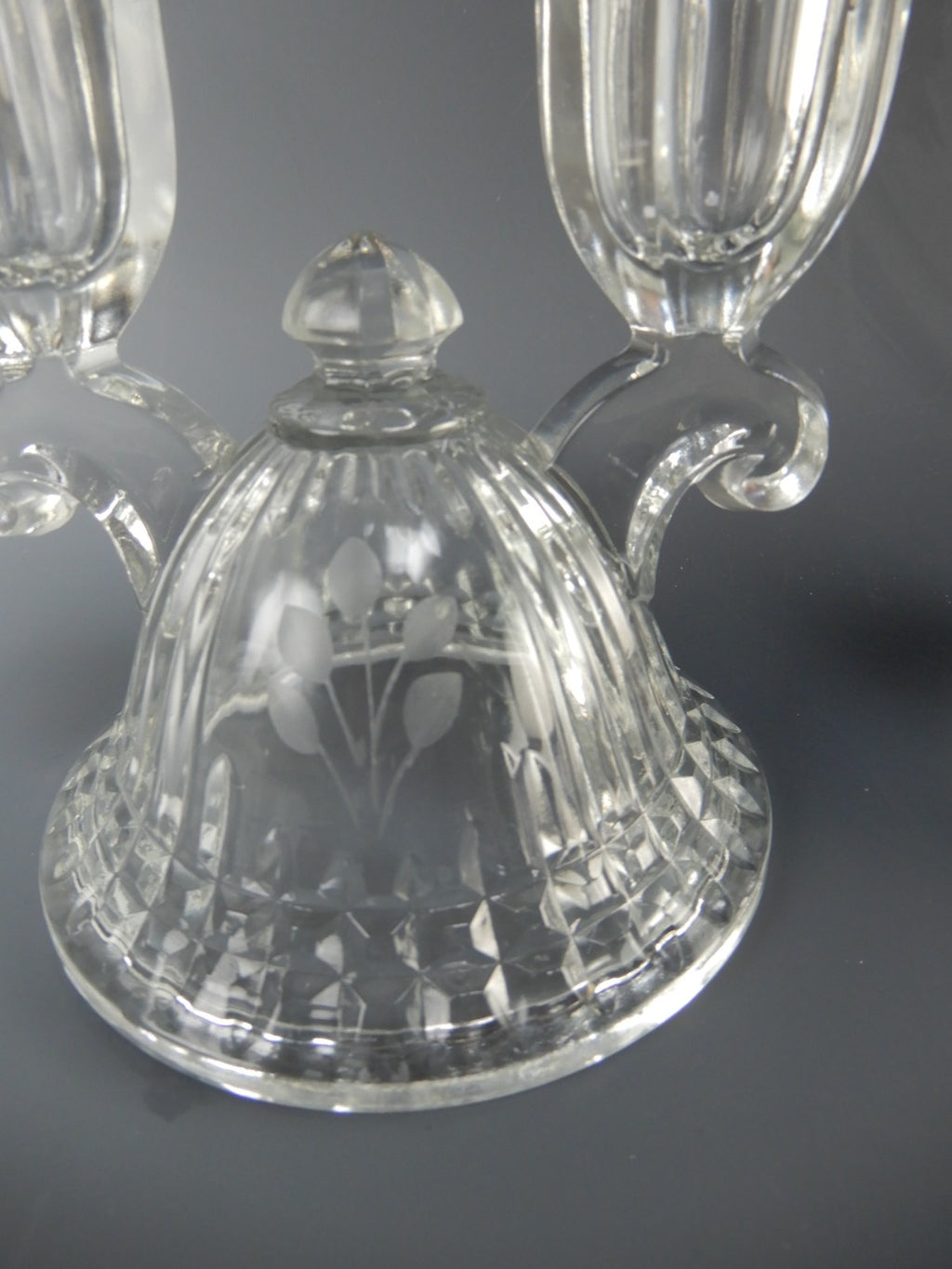 Pair of Imperial Glass Ohio Double Light Candle Holders Etched