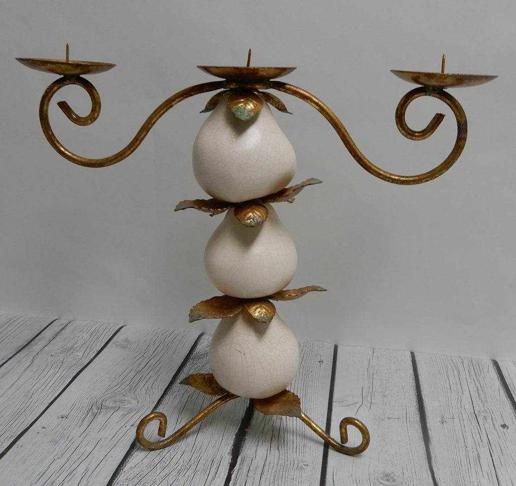 Vintage Gold Metal 3 Light Crackled Pear Stacked Votive Candle Holder