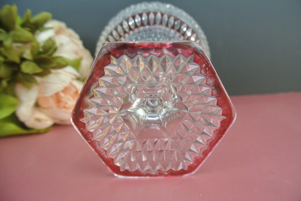 Vintage Diamond Crystal Compote W/ Painted Red Accents