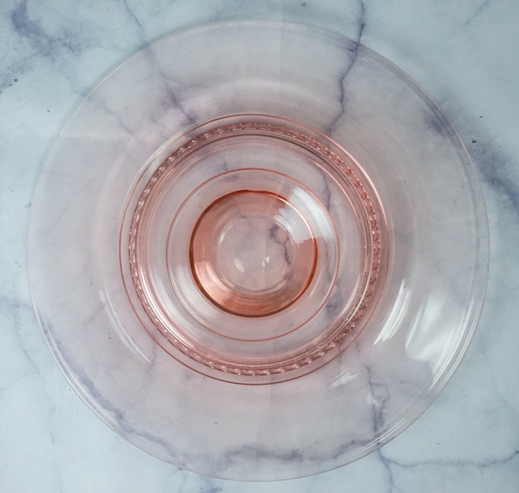 Vintage Pink Depression Glass Center Bowl Ribbed Rim 12.5'' Home Decor