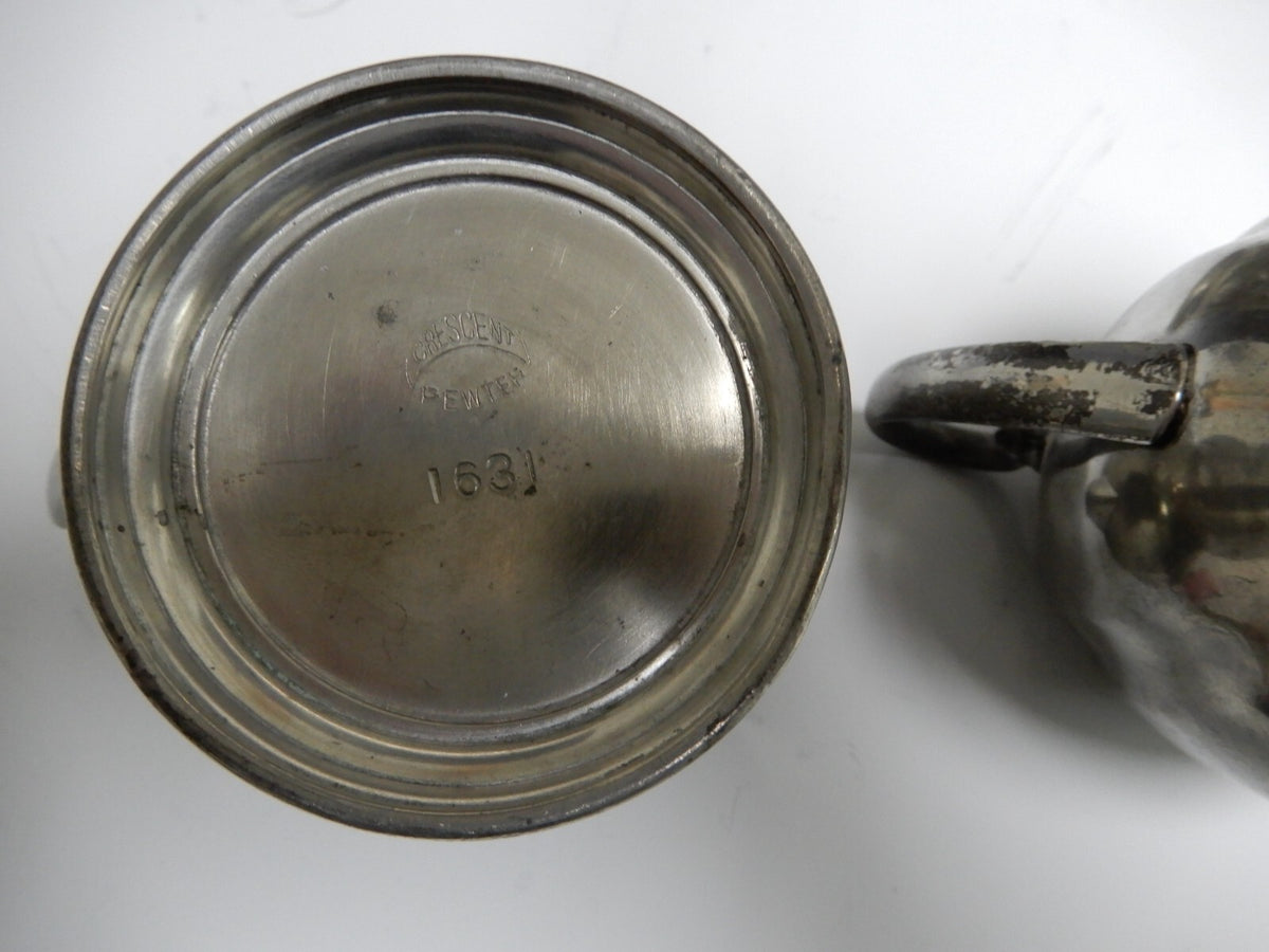 Vintage Crescent Pewter Metal Coffee Pot, Creamer, and Sugar Bowl New York 1930s