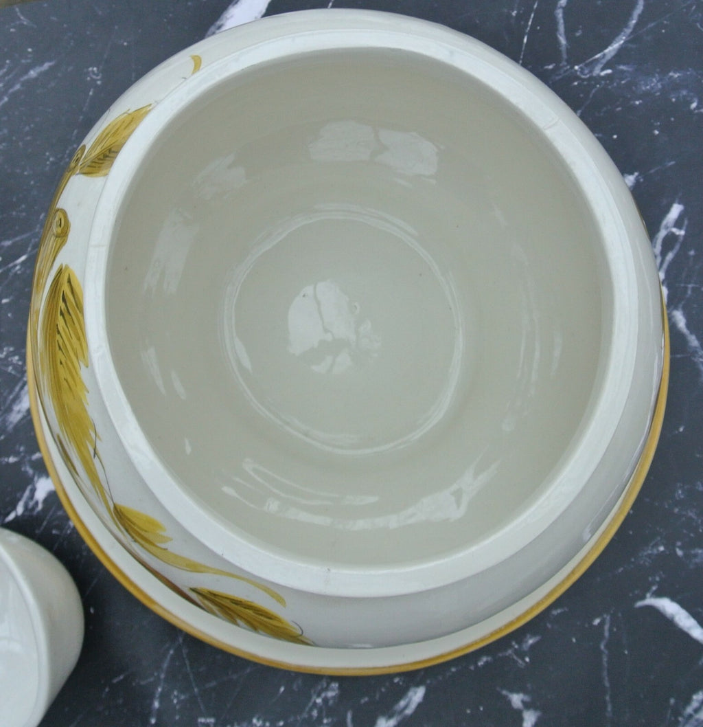 Vintage Italian Yellow Ceramic Tureen with Platter & Ladle Hand Painted