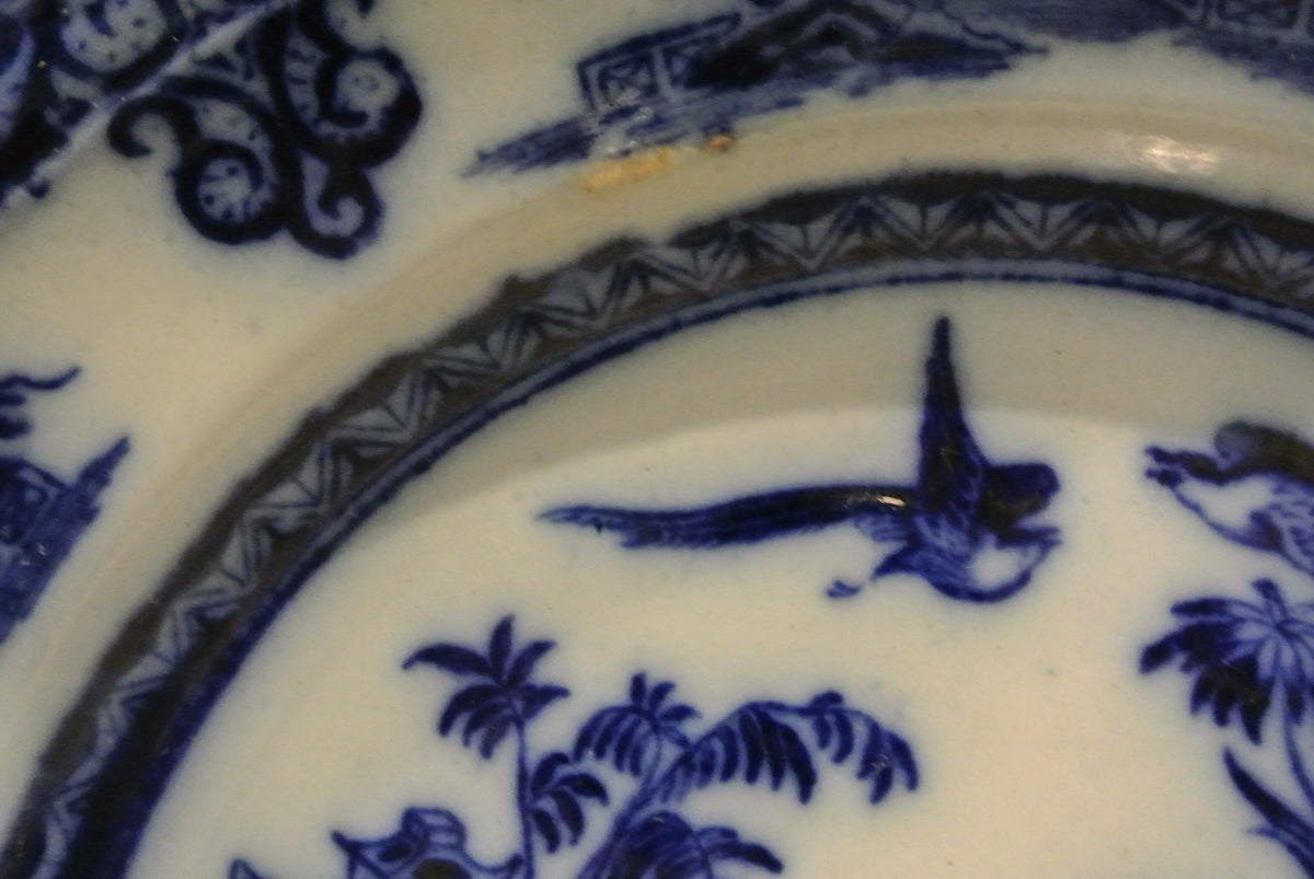 Antique Flow Blue Ironstone: J. Clementson "Chusan" -9-3/8" Plate 19th cent.