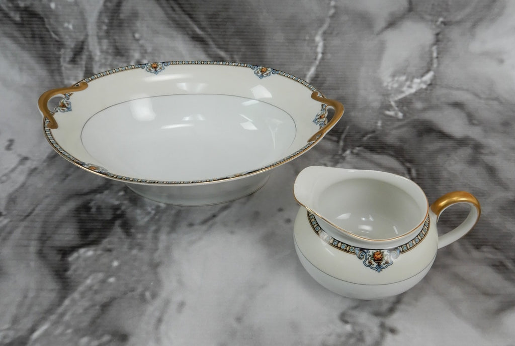 Vintage Morimura Japan Shirley Pattern Oval Bowl and Creamer