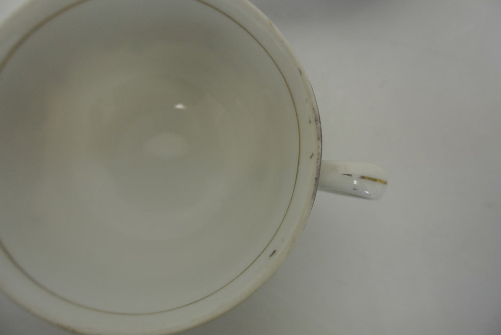 Set of 4 Vintage Ceramic Floral Cups & Saucers Bright White With Floral Design