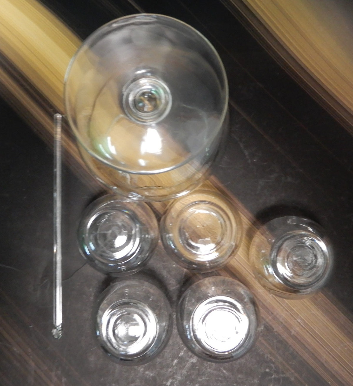 Dorothy Thorpe Triple Silver Band Cocktail Decanter -Stirrer,5 Roly Poly Glasses