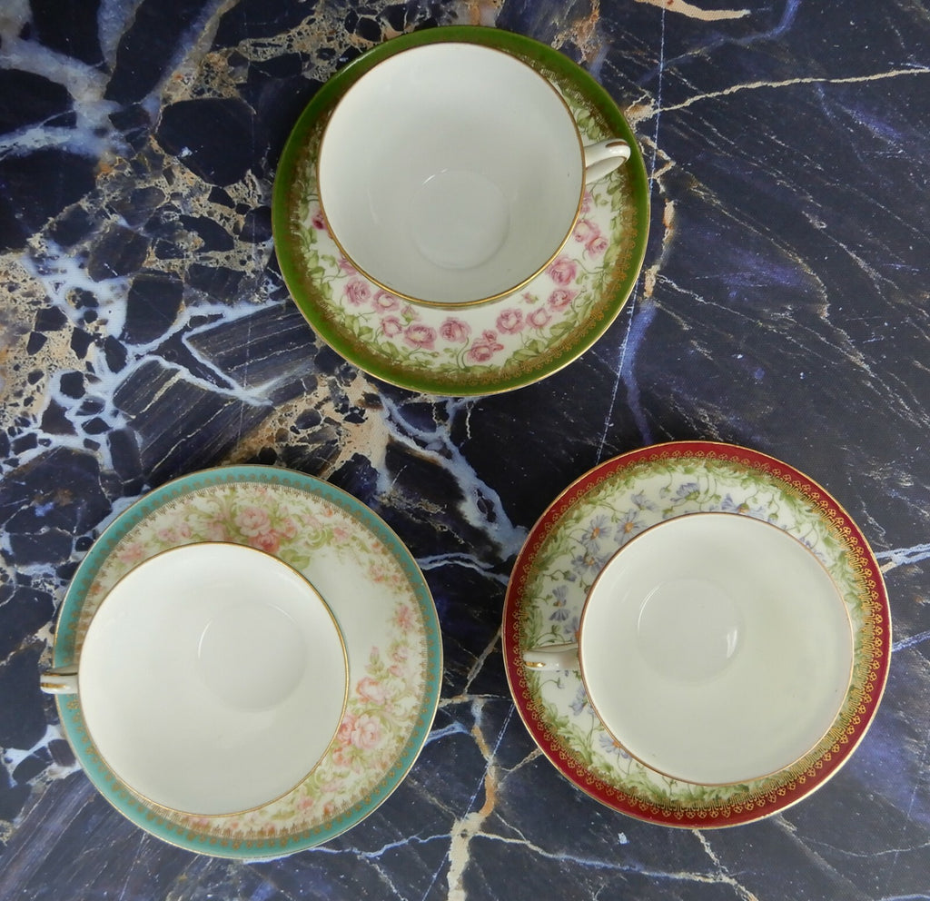 Set of 3 Cups and Saucers with Flowers Made in Austria (Eagle Flying Mark)
