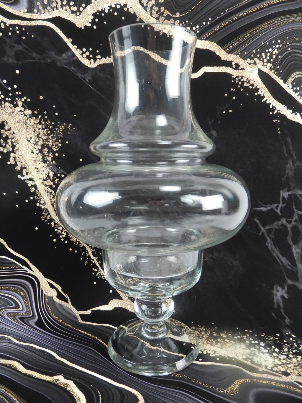 Vintage 2 Piece Clear Glass Hurricane Lamp Pillar Candle Holder 11-1/2" Tall